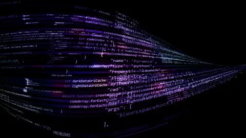 3D rendering of abstract blocks of code located in the virtual space Stockillustratie