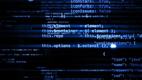 3D rendering of abstract blocks of code located in the virtual space Stock Illustration