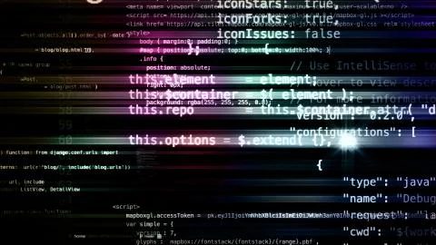 3D rendering of abstract blocks of code located in the virtual space Stock Illustration