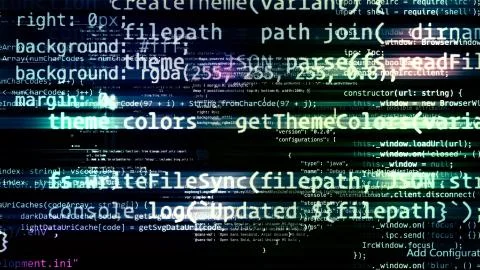 3D rendering of abstract blocks of code located in the virtual space Stock Illustration