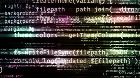 3D rendering of abstract blocks of code located in the virtual space 스톡 일러스트
