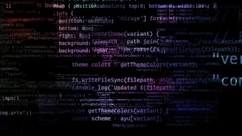 3D rendering of abstract blocks of code located in the virtual space 스톡 일러스트