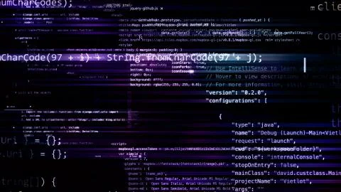 3D rendering of abstract blocks of code located in the virtual space Stock Illustration