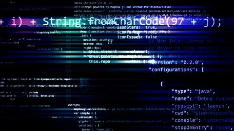 3D rendering of abstract blocks of code located in the virtual space Stock Illustration