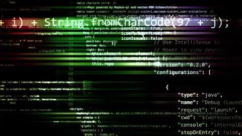 3D rendering of abstract blocks of code located in the virtual space Stock Illustration