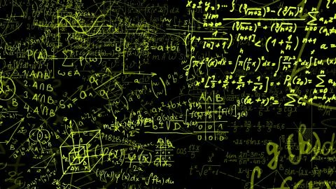 3D rendering of abstract blocks of mathematical formulas located in the virtu 写真素材