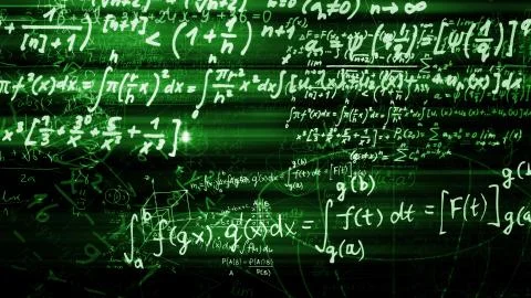 3D rendering of abstract blocks of mathematical formulas located in the virtu 写真素材