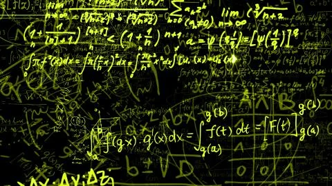 3D rendering of abstract blocks of mathematical formulas located in the virtu Stock Photos