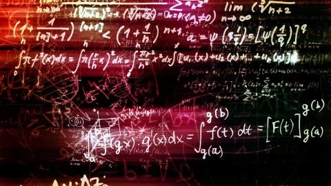 3D rendering of abstract blocks of mathematical formulas located in the virtu 写真素材