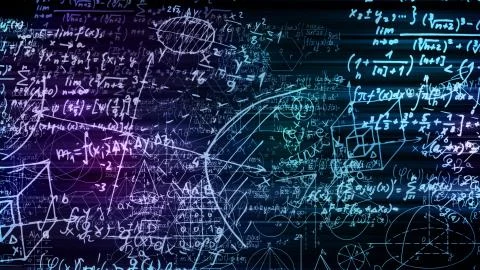 3D rendering of abstract blocks of mathematical formulas located in the virtu 写真素材