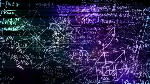 3D rendering of abstract blocks of mathematical formulas located in the virtu Fotos de archivo