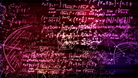 3D rendering of abstract blocks of mathematical formulas located in the virtu 写真素材