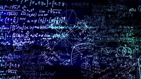 3D rendering of abstract blocks of mathematical formulas located in the virtu Stock Photos