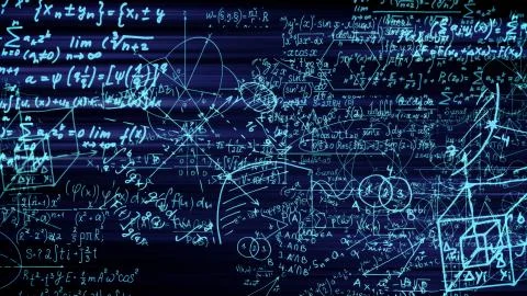 3D rendering of abstract blocks of mathematical formulas located in the virtu Stock Photos