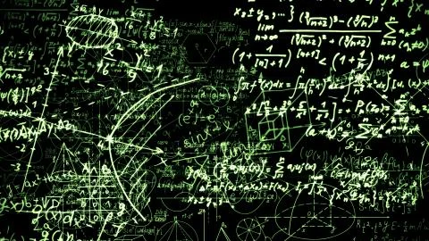 3D rendering of abstract blocks of mathematical formulas located in the virtu Stock Photos