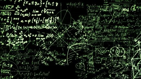 3D rendering of abstract blocks of mathematical formulas located in the virtu Stock Photos