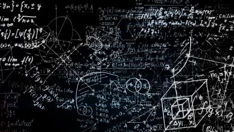 3D rendering of abstract blocks of mathematical formulas located in the virtu Stock Photos