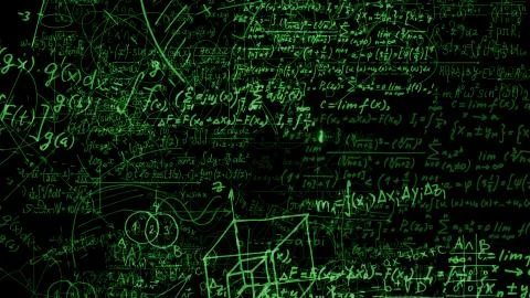 3D rendering of abstract blocks of mathematical formulas located in the virtu Stock Photos
