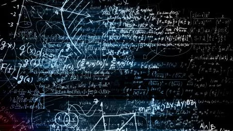 3D rendering of abstract blocks of mathematical formulas located in the virtu Stock Photos