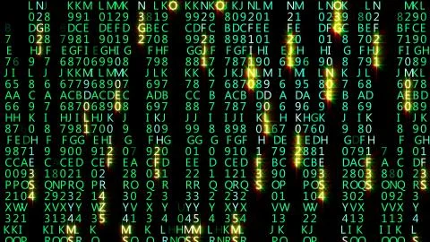 3D rendering of abstract blocks of matrix code located in the virtual space イラスト素材