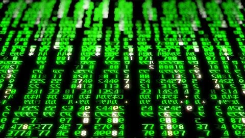 3D rendering of abstract blocks of matrix code located in the virtual space Illustrazione stock