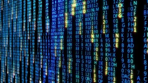 3D rendering of abstract blocks of matrix code located in the virtual space Stock Illustration