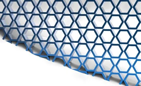 3d rendering abstract blue 3d interior with honeycomb on wall Stock Illustration