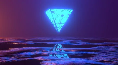 3d rendering, abstract blue neon background, esoteric triangular portal and r Ilustração Stock