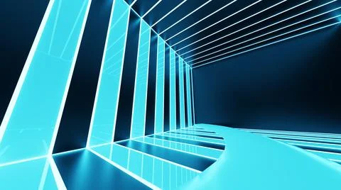 3d rendering, abstract blue neon lines Stock Illustration