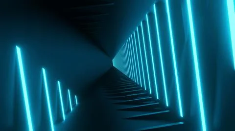 3D rendering Abstract blue neon black background illustration Stock Illustration