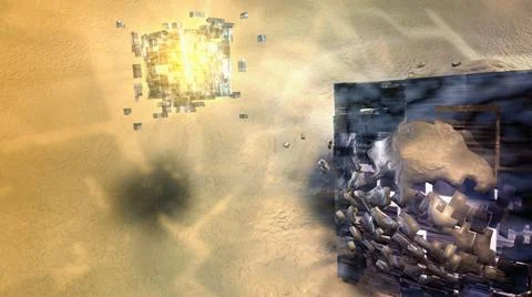 3D rendering of an abstract blurry background with exploding cubes Stock Illustration