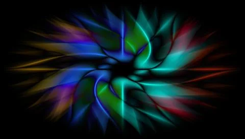 3D rendering of an abstract bright colorful flower on black background 库存插图