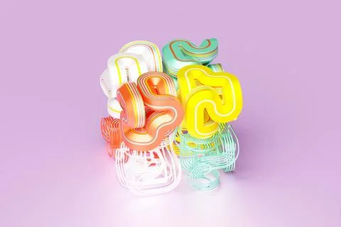 3D rendering, abstract bright figure with various patterns, shapes and variou 스톡 일러스트