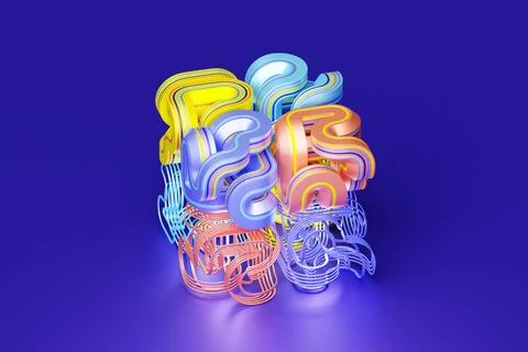 3D rendering, abstract bright figure with various patterns, shapes and variou 스톡 사진