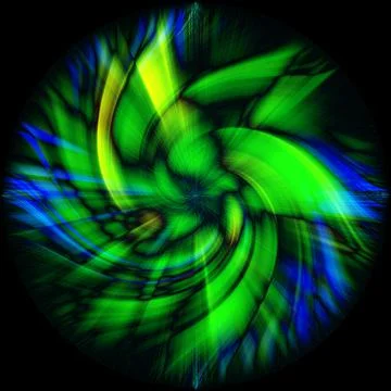 3D rendering of an abstract bright green and blue spiral isolated on black ba Stockillustratie