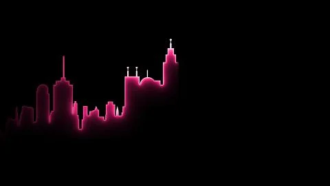 3D rendering of an abstract bright neon city silhouette Stock Illustration