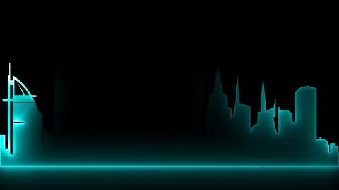 3D rendering of an abstract bright neon city silhouette 스톡 일러스트