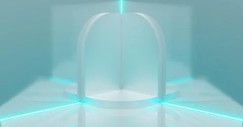 3d rendering. Abstract composition of geometric shapes in a bright room with Stock Illustration