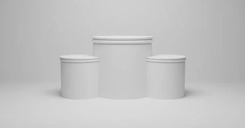 3d rendering. Abstract composition of geometric shapes in a bright room. A po Stock Illustration