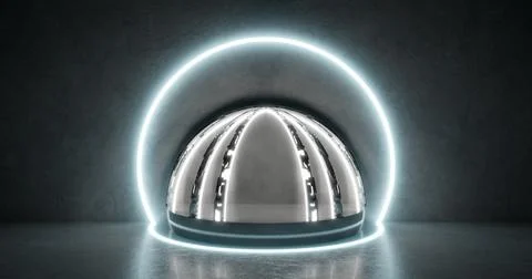 3d rendering. Abstract composition of geometric shapes in a bright room with Stock Illustration