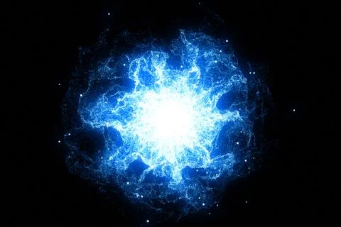 3D rendering, abstract cosmic explosion shockwave blue energy on black backgr Stock Illustration