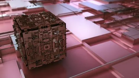 3d rendering of abstract cube technology background red Stock Illustration