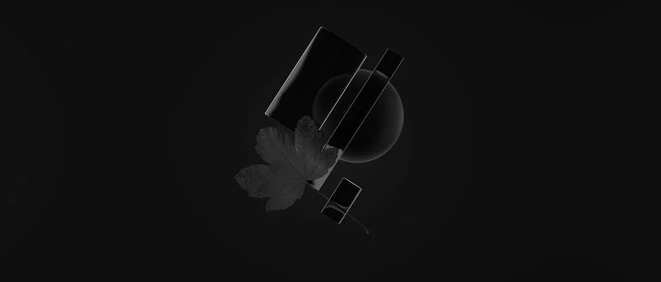 3D rendering abstract dark background, cylinders and a ball in a black hole.. Stock Illustration