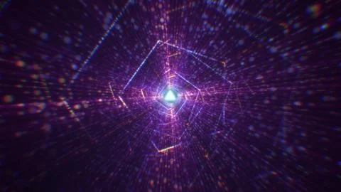 3D rendering of an abstract digital tunnel in cyberspace made of particles Stock Photos