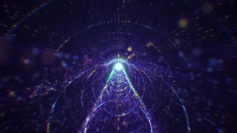 3D rendering of an abstract digital tunnel in cyberspace made of particles 写真素材