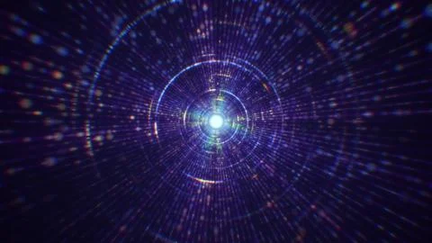 3D rendering of an abstract digital tunnel in cyberspace made of particles 스톡 사진