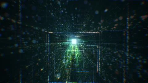 3D rendering of an abstract digital tunnel in cyberspace made of particles Foto stock