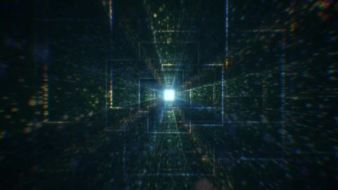 3D rendering of an abstract digital tunnel in cyberspace made of particles Foto stock