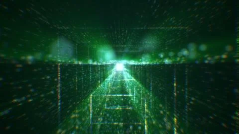 3D rendering of an abstract digital tunnel in cyberspace made of particles Stock Photos