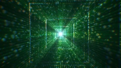 3D rendering of an abstract digital tunnel in cyberspace made of particles Foto stock